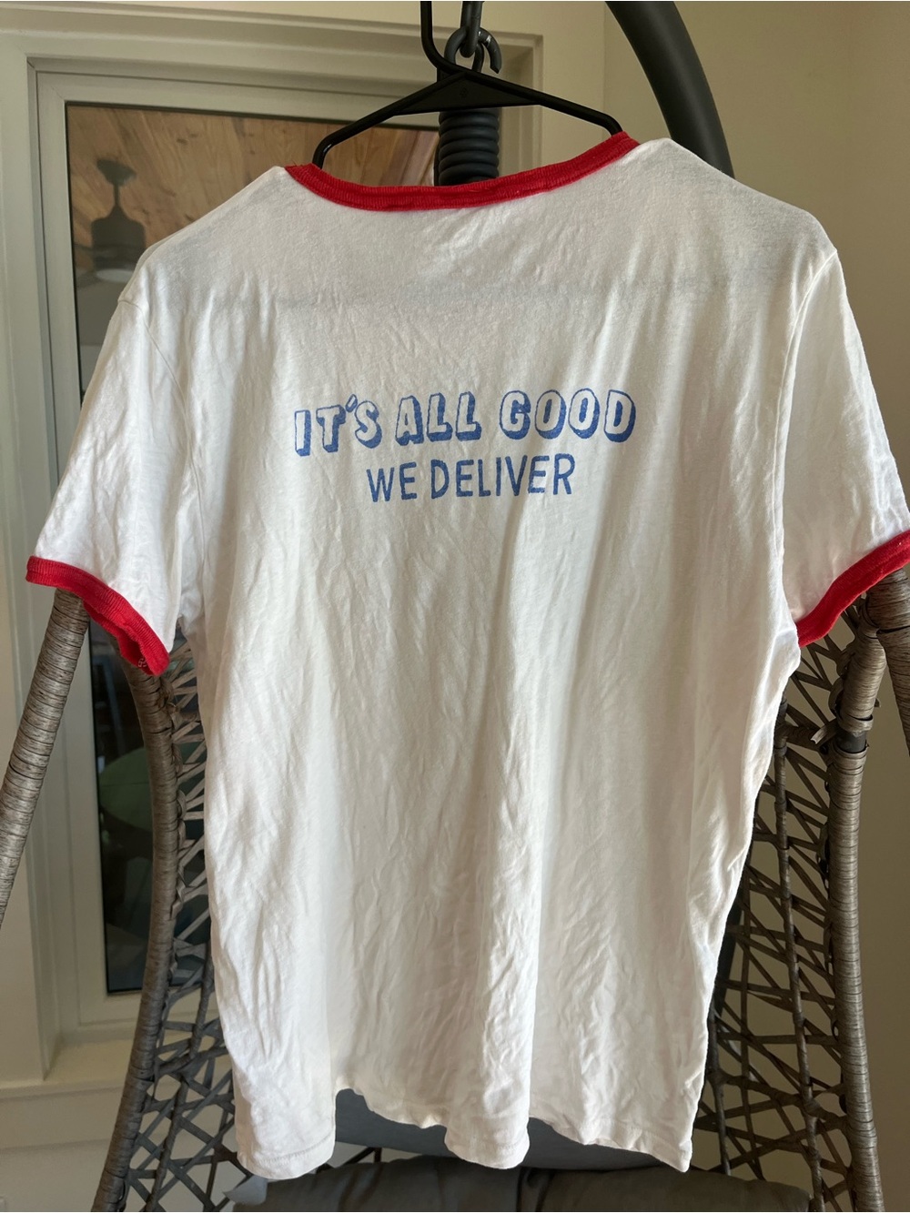 MOTHER White 'City Girl Pizza' The Lil’ Goodie Graphic Ringer Tee with Red Trim - Picture 7 of 7